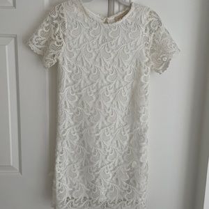 White lace short sleeve lined dress by KM Studios